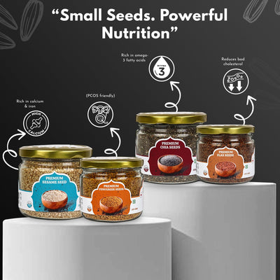 Raw Seeds Combo Pack Of 4 | Flax Sesame Chia Fenugreek – Dried Fruits, Nuts & Seeds on Brown Living™. SKU: ARNAS-8. Img 6.