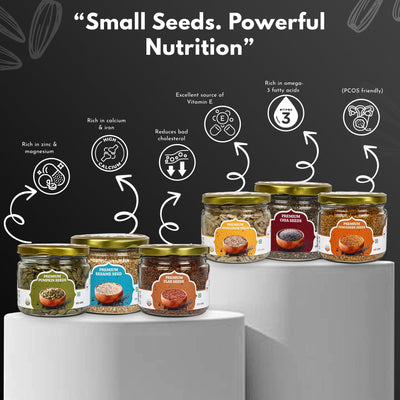 Raw Seeds Combo Pack Of 6 | Protein Fiber Rich Natural Seeds – Dried Fruits, Nuts & Seeds on Brown Living™. SKU: ARNAS-10. Img 10.
