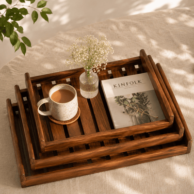 Rectangular Wooden Multipurpose Tray - Set of 3 – Trays & Platters on Brown Living™. SKU: 1328. Img 1.