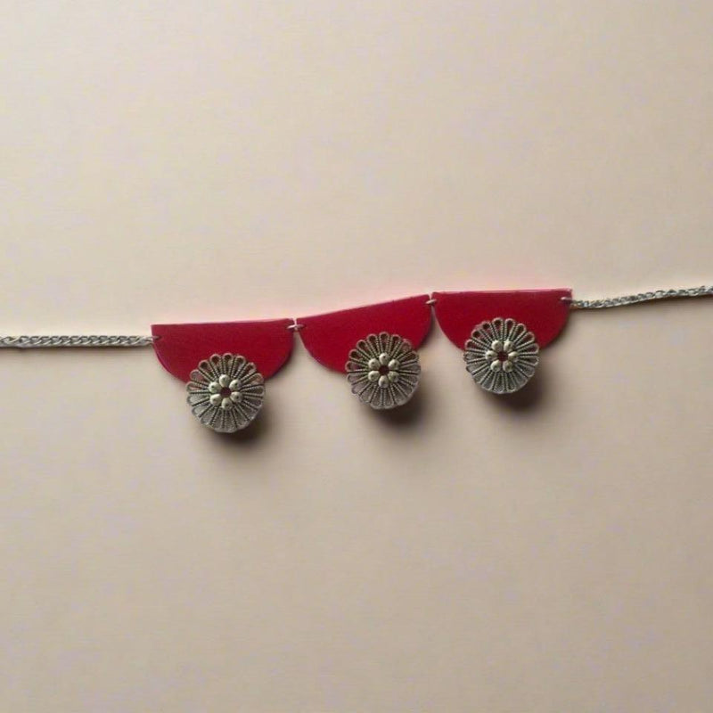 Red and Oxidised Silver Choker for Women | Verified Sustainable by Brown Living™