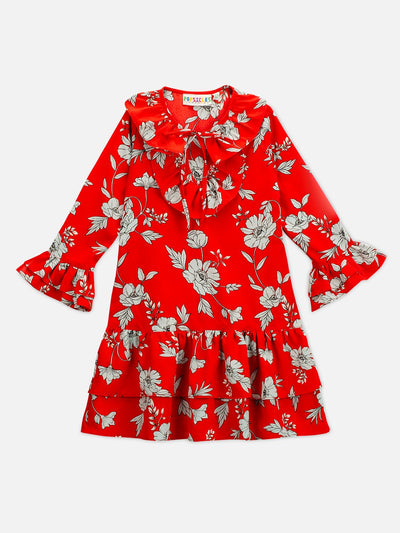 Red Floral Cotton Dress Regular Fit for Girls – Kids Daywear Sets on Brown Living™. SKU: PG146_1. Img 1.