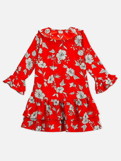 Red Floral Cotton Dress Regular Fit for Girls – Kids Daywear Sets on Brown Living™. SKU: PG146_1. Img 2.