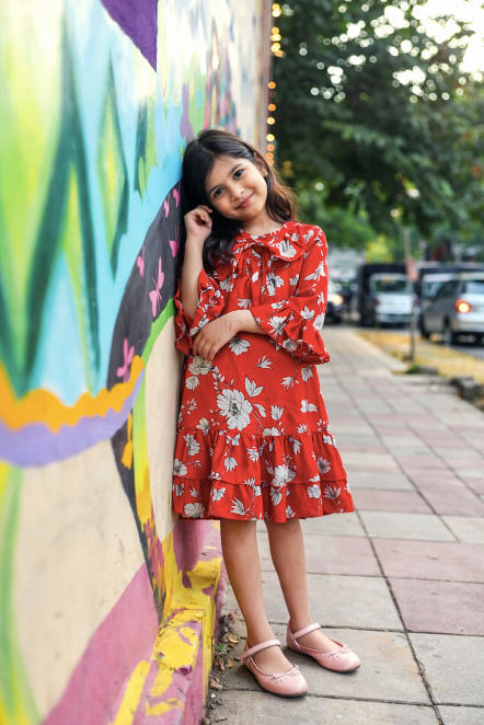 Red Floral creasefree Dress Regular Fit for Girls – Kids Daywear Sets on Brown Living™. SKU: PG146_1. Img 5.