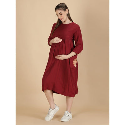 Red Hopping Hedgehog Dress Mama | Cotton Maternity Dress – Womens Maternity Wear on Brown Living™. SKU: MCBL146-. Img 1.