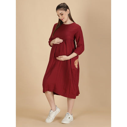 Red Hopping Hedgehog Dress Mama | Cotton Maternity Dress – Womens Maternity Wear on Brown Living™. SKU: MCBL146-. Img 1.