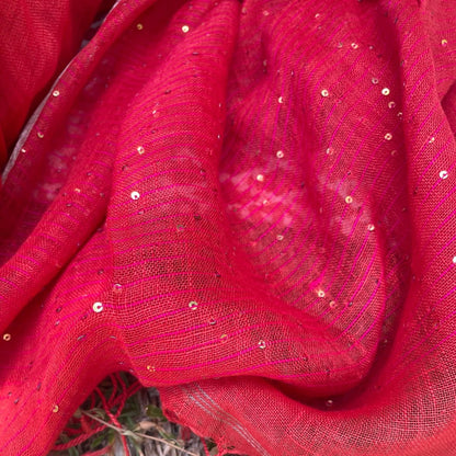 Red Linen Saree with sequence – Womens Saree by Forsarees available on Brown Living™. . SKU: k - 1018. Img 5.