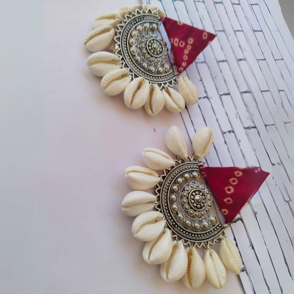 Red Printed Fabric Earrings With Shells | Verified Sustainable Womens earrings on Brown Living™