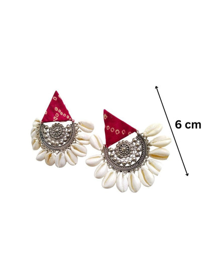 Red Printed Fabric Earrings With Shells | Verified Sustainable by Brown Living™