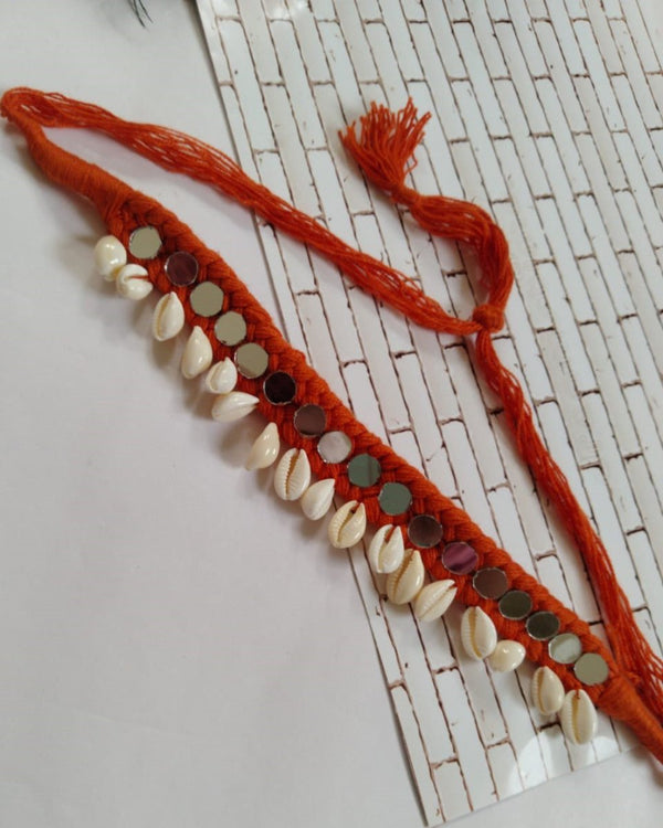 Red Threads And Mirror Shell Choker Necklace Adjustable | Verified Sustainable Womens Necklaces on Brown Living™