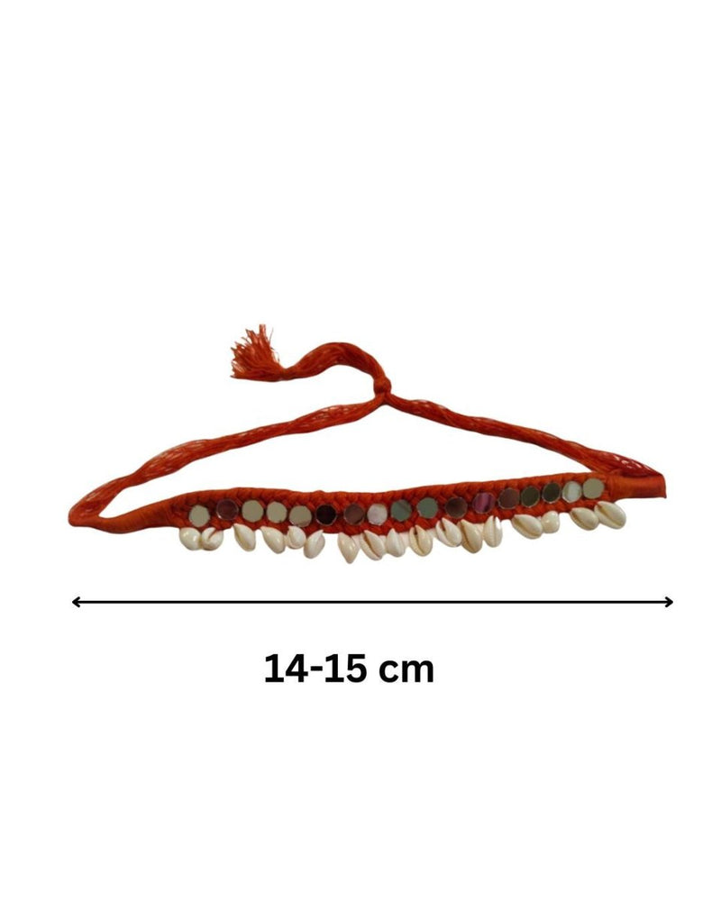 Red Threads And Mirror Shell Choker Necklace | Verified Sustainable by Brown Living™