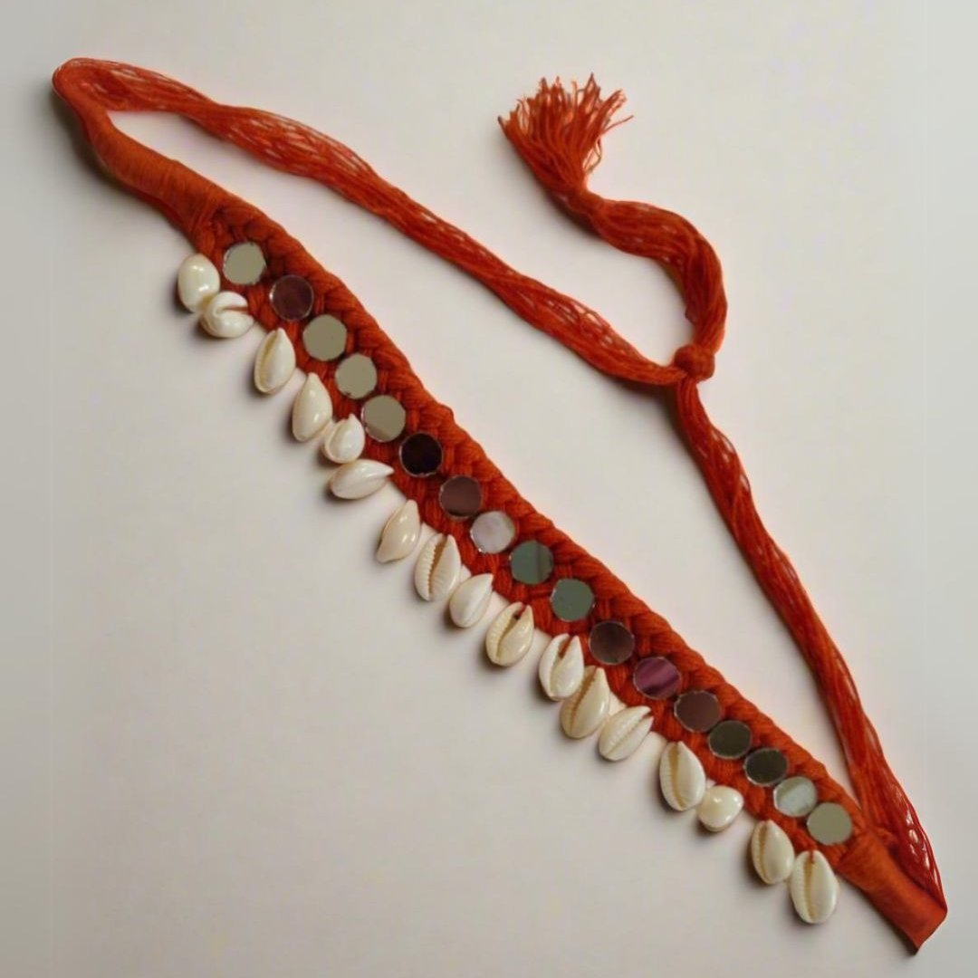 Red Threads And Mirror Shell Choker Necklace | Verified Sustainable by Brown Living™