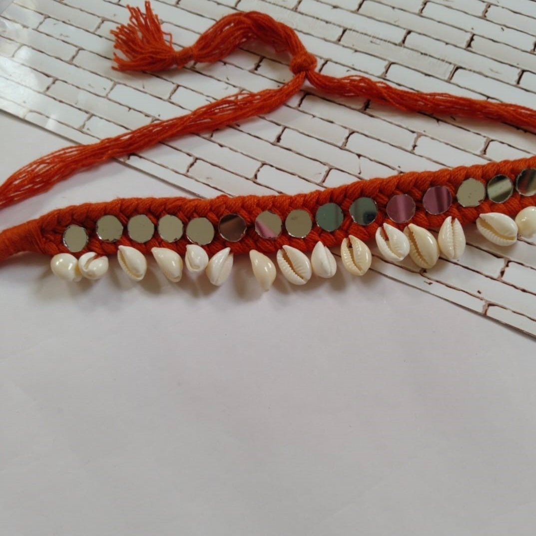 Red Threads And Mirror Shell Choker Necklace | Verified Sustainable by Brown Living™