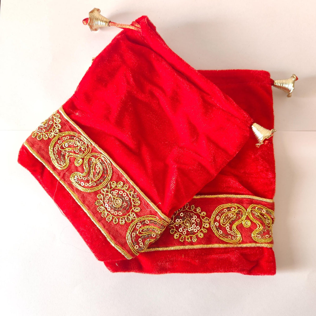 Red Traditional Fabric Potli Bags | Set of 2 – Home Decor on Brown Living™. SKU: PB01. Img 3.