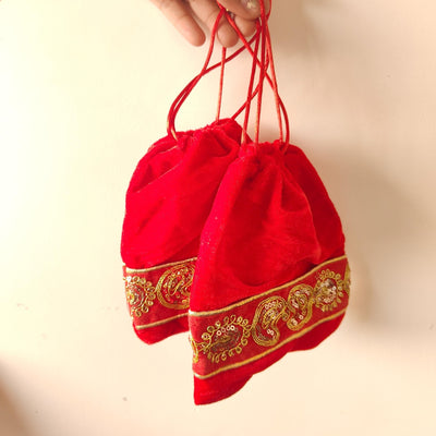 Red Traditional Fabric Potli Bags | Set of 2 – Home Decor on Brown Living™. SKU: PB01. Img 4.