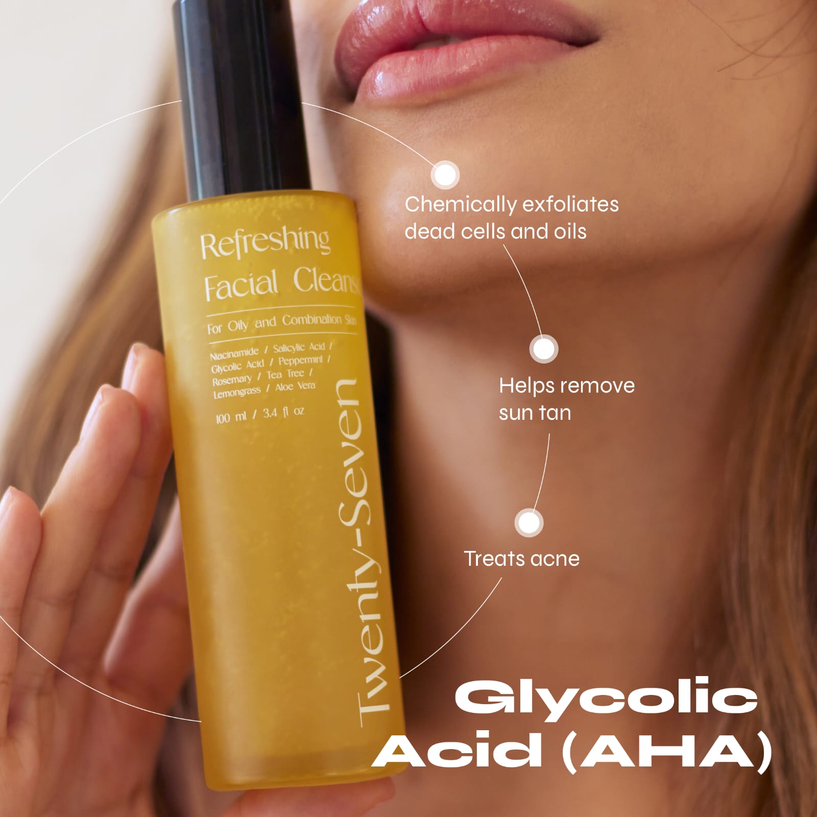 Refreshing Facial Cleanser with Niacinamide, AHA & BHA – Face Cleanser on Brown Living™. SKU: TS24001. Img 3.