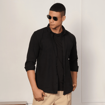 Regular Fit Full Sleeve Button Down Collar Shirt For Men | Black – Mens Shirt on Brown Living™. SKU: F - S1015 - M. Img 4.