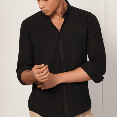 Regular Fit Full Sleeve Button Down Collar Shirt For Men | Black – Mens Shirt on Brown Living™. SKU: F - S1015 - M. Img 1.