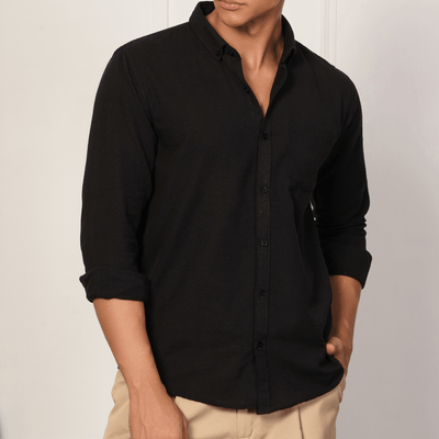 Regular Fit Full Sleeve Button Down Collar Shirt For Men | Black – Mens Shirt on Brown Living™. SKU: F - S1015 - M. Img 7.