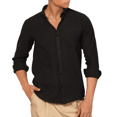 Regular Fit Full Sleeve Button Down Collar Shirt For Men | Black – Mens Shirt on Brown Living™. SKU: F - S1015 - M. Img 6.