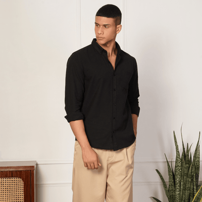Regular Fit Full Sleeve Button Down Collar Shirt For Men | Black – Mens Shirt on Brown Living™. SKU: F - S1015 - M. Img 5.