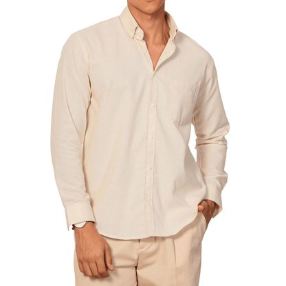 Regular Fit Full Sleeve Button Down Collar Shirt For Men | Cream – Men Shirt on Brown Living™. SKU: F - S1012 - M. Img 7.