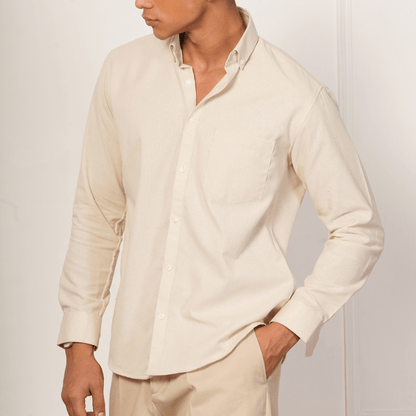 Regular Fit Full Sleeve Button Down Collar Shirt For Men | Cream – Men Shirt on Brown Living™. SKU: F - S1012 - M. Img 5.