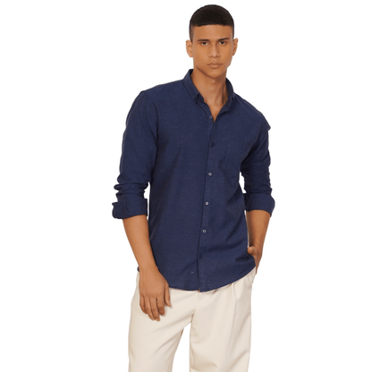 Regular Fit Full Sleeve Button Down Collar Shirt For Men | Dark Blue – Men Shirt on Brown Living™. SKU: F - S1011 - M. Img 7.