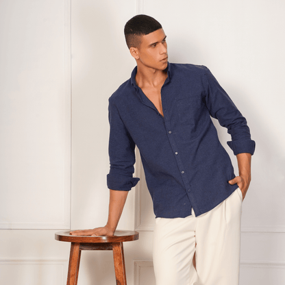 Regular Fit Full Sleeve Button Down Collar Shirt For Men | Dark Blue – Men Shirt on Brown Living™. SKU: F - S1011 - M. Img 5.