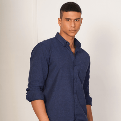 Regular Fit Full Sleeve Button Down Collar Shirt For Men | Dark Blue – Men Shirt on Brown Living™. SKU: F - S1011 - M. Img 6.