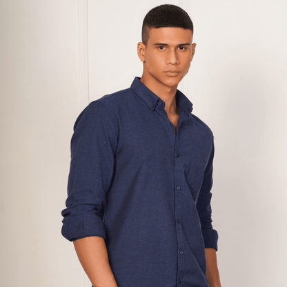 Regular Fit Full Sleeve Button Down Collar Shirt For Men | Dark Blue – Men Shirt on Brown Living™. SKU: F - S1011 - M. Img 6.