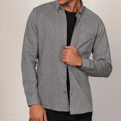 Regular Fit Full Sleeve Button Down Collar Shirt For Men | Grey – Mens Shirt on Brown Living™. SKU: F - S1013 - M. Img 4.