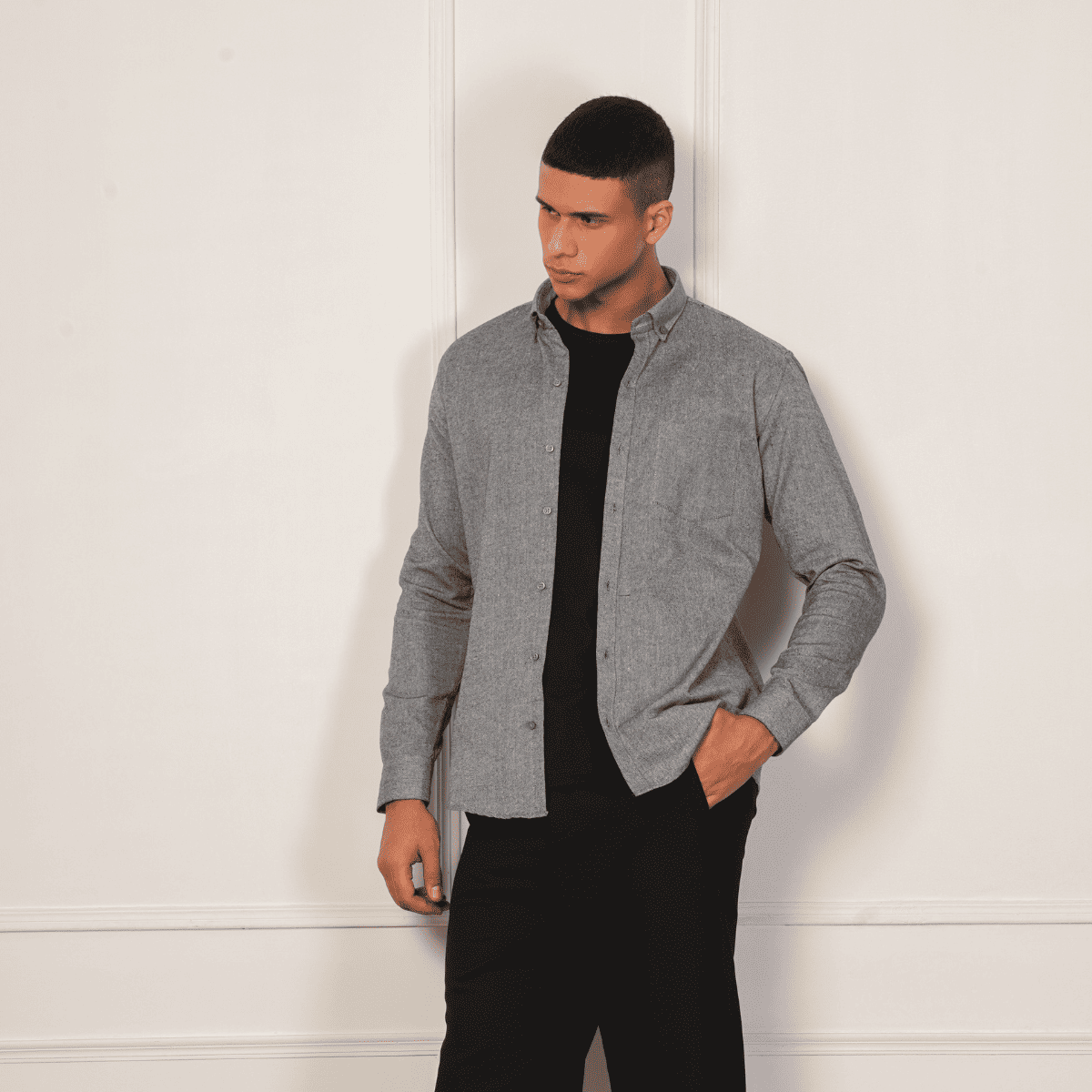 Regular Fit Full Sleeve Button Down Collar Shirt For Men | Grey – Mens Shirt on Brown Living™. SKU: F - S1013 - M. Img 2.
