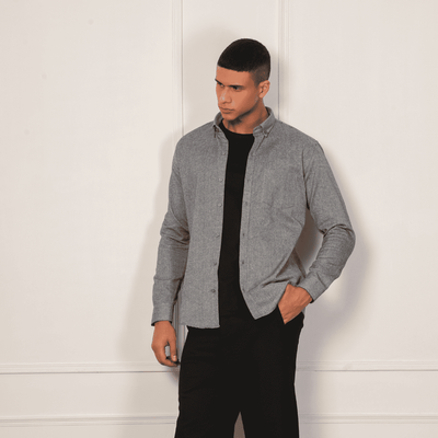 Regular Fit Full Sleeve Button Down Collar Shirt For Men | Grey – Mens Shirt on Brown Living™. SKU: F - S1013 - M. Img 2.