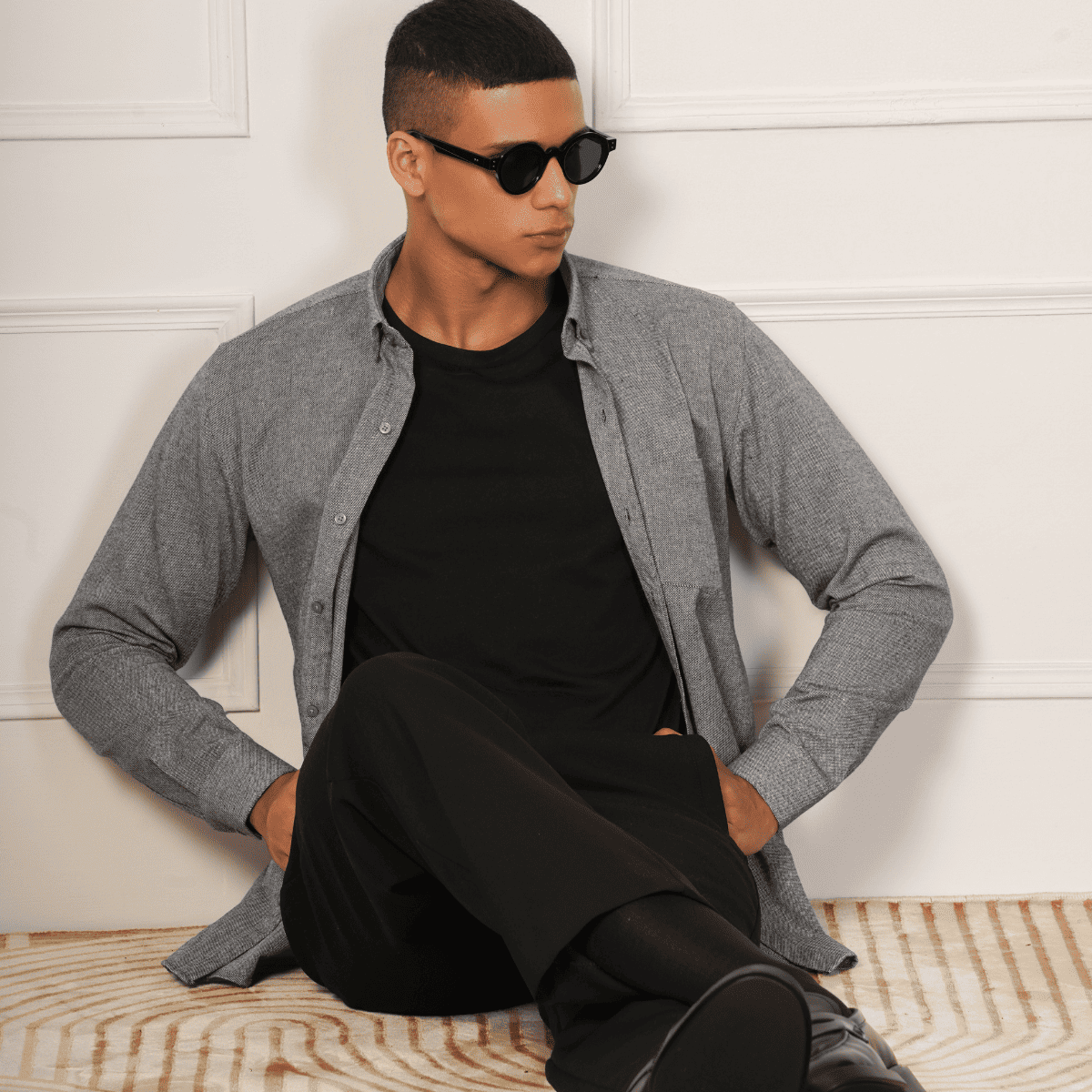 Regular Fit Full Sleeve Button Down Collar Shirt For Men | Grey – Mens Shirt on Brown Living™. SKU: F - S1013 - M. Img 7.