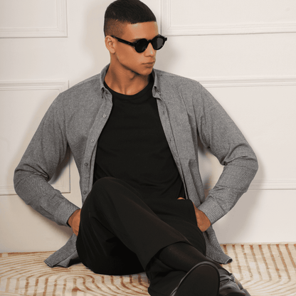 Regular Fit Full Sleeve Button Down Collar Shirt For Men | Grey – Mens Shirt on Brown Living™. SKU: F - S1013 - M. Img 7.