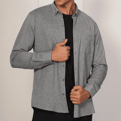 Regular Fit Full Sleeve Button Down Collar Shirt For Men | Grey – Mens Shirt on Brown Living™. SKU: F - S1013 - M. Img 1.