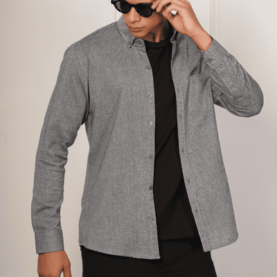 Regular Fit Full Sleeve Button Down Collar Shirt For Men | Grey – Mens Shirt on Brown Living™. SKU: F - S1013 - M. Img 5.