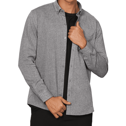 Regular Fit Full Sleeve Button Down Collar Shirt For Men | Grey – Mens Shirt on Brown Living™. SKU: F - S1013 - M. Img 6.