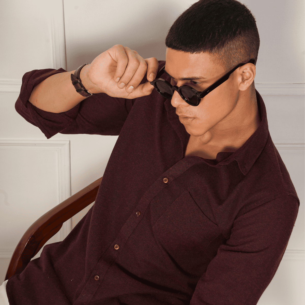 Regular Fit Full Sleeve Button Down Collar Shirt For Men | Maroon – Mens Shirt on Brown Living™. SKU: F - S1014 - M. Img 7.