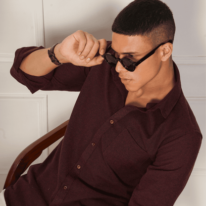 Regular Fit Full Sleeve Button Down Collar Shirt For Men | Maroon – Mens Shirt on Brown Living™. SKU: F - S1014 - M. Img 7.