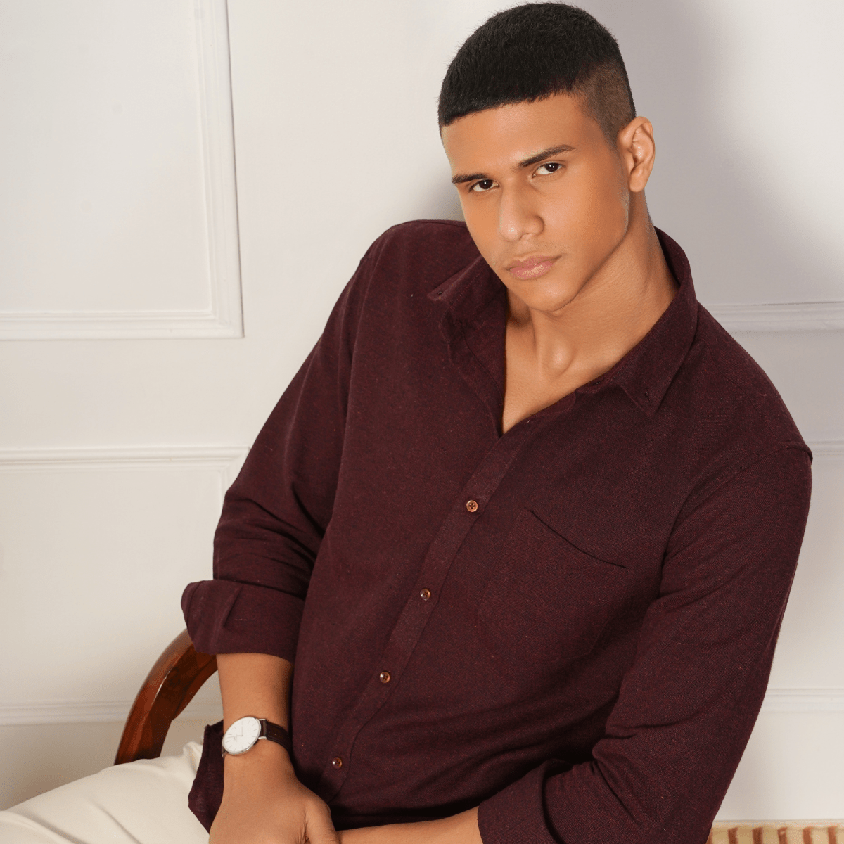 Regular Fit Full Sleeve Button Down Collar Shirt For Men | Maroon – Mens Shirt on Brown Living™. SKU: F - S1014 - M. Img 6.