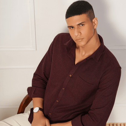 Regular Fit Full Sleeve Button Down Collar Shirt For Men | Maroon – Mens Shirt on Brown Living™. SKU: F - S1014 - M. Img 6.