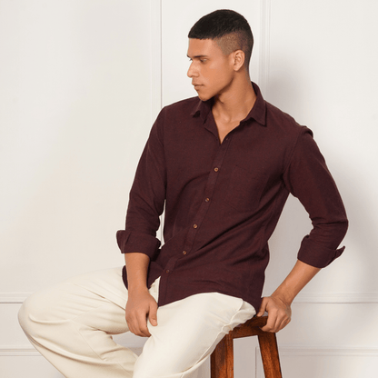 Regular Fit Full Sleeve Button Down Collar Shirt For Men | Maroon – Mens Shirt on Brown Living™. SKU: F - S1014 - M. Img 5.