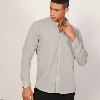 Regular Fit Full Sleeve Button Down Collar Shirt For Men | Sage Grey – Mens Shirt on Brown Living™. SKU: F - S1017 - M. Img 1.