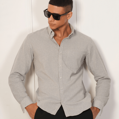 Regular Fit Full Sleeve Button Down Collar Shirt For Men | Sage Grey – Mens Shirt on Brown Living™. SKU: F - S1017 - M. Img 5.