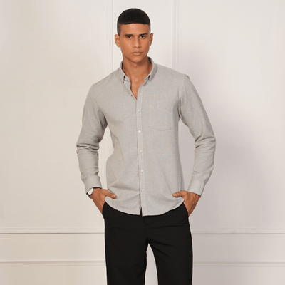 Regular Fit Full Sleeve Button Down Collar Shirt For Men | Sage Grey – Mens Shirt on Brown Living™. SKU: F - S1017 - M. Img 6.