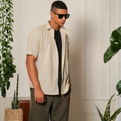 Regular Fit Half Sleeve Button Down Collar Shirt For Men | Ivory – Men Shirt on Brown Living™. SKU: H-F-1012-M. Img 4.