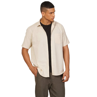 Regular Fit Half Sleeve Button Down Collar Shirt For Men | Ivory – Men Shirt on Brown Living™. SKU: H-F-1012-M. Img 6.