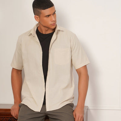 Regular Fit Half Sleeve Button Down Collar Shirt For Men | Ivory – Men Shirt on Brown Living™. SKU: H-F-1012-M. Img 1.