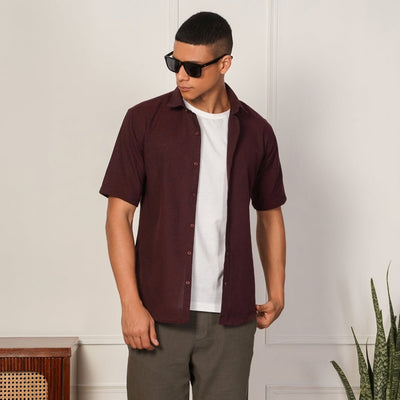 Regular Fit Half Sleeve Button Down Collar Shirt For Men | Maroon – Mens Shirt on Brown Living™. SKU: H-F-1014-M. Img 4.